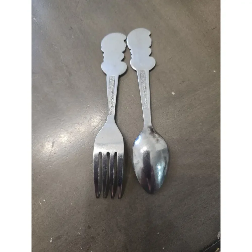 Vintage 1980's SMURFS Stainless Steel Toddlers Fork & Spoon by Peyo Danara